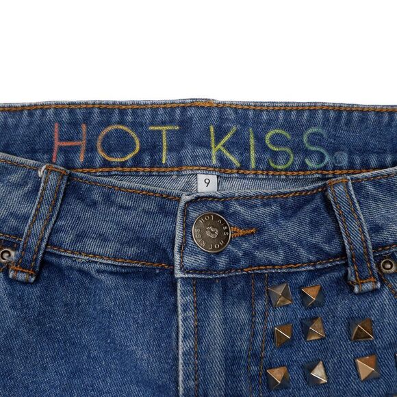 Hot Kiss Shorts Juniors Size 9 Super High Rise Studded Distressed Raw Hem W29 - Picture 5 of 9